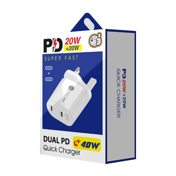 40W Dual Port PD / Type - C Fast Charger with Type - C to Type - C Data Cable, UK Plug, UK Plug + Type - C to Type - C Cable - ORIWHIZ