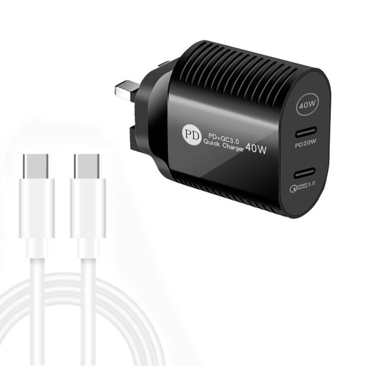 40W Dual Port PD / Type - C Fast Charger with Type - C to Type - C Data Cable, UK Plug, UK Plug + Type - C to Type - C Cable - ORIWHIZ