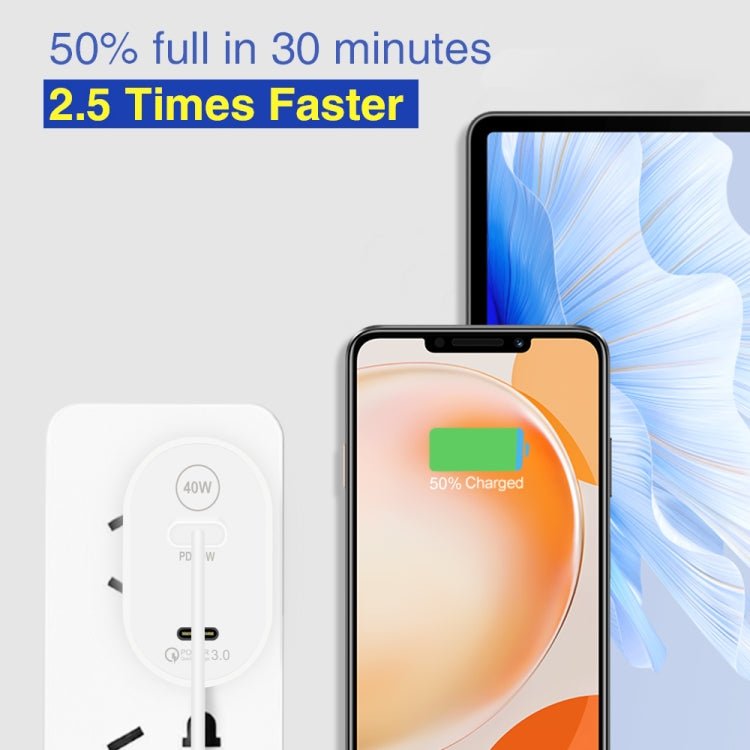 40W Dual Port PD / Type - C Fast Charger with Type - C to Type - C Data Cable, US Plug, US Plug + Type - C to Type - C Cable - ORIWHIZ