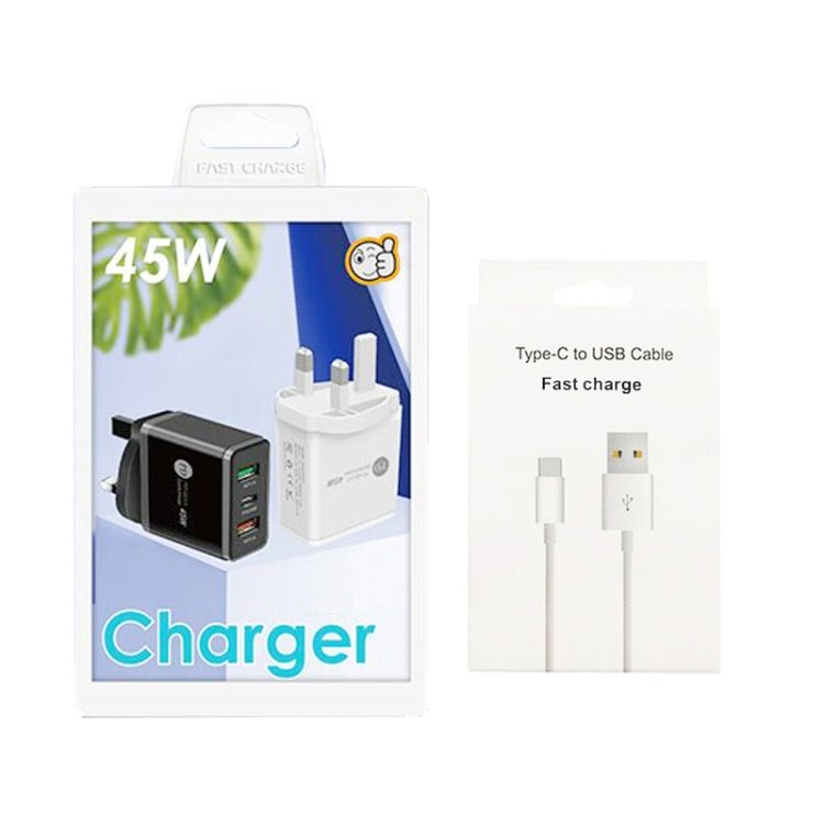 45W PD25W + 2 x QC3.0 USB Multi Port Charger with USB to Type - C Cable, UK Plug, UK Plug + USB to Type - C Cable - ORIWHIZ