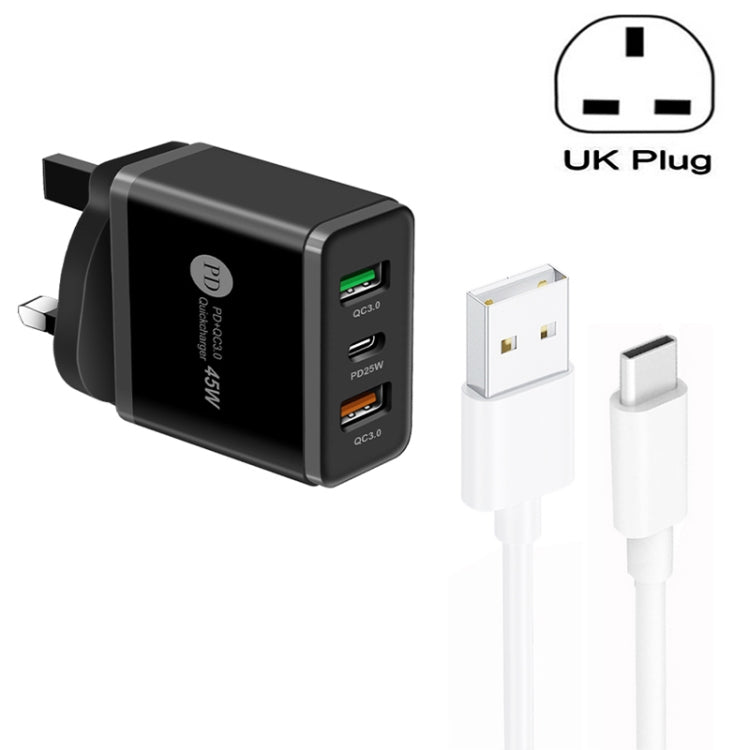45W PD25W + 2 x QC3.0 USB Multi Port Charger with USB to Type - C Cable, UK Plug, UK Plug + USB to Type - C Cable - ORIWHIZ