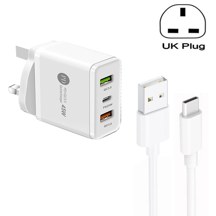 45W PD25W + 2 x QC3.0 USB Multi Port Charger with USB to Type - C Cable, UK Plug, UK Plug + USB to Type - C Cable - ORIWHIZ