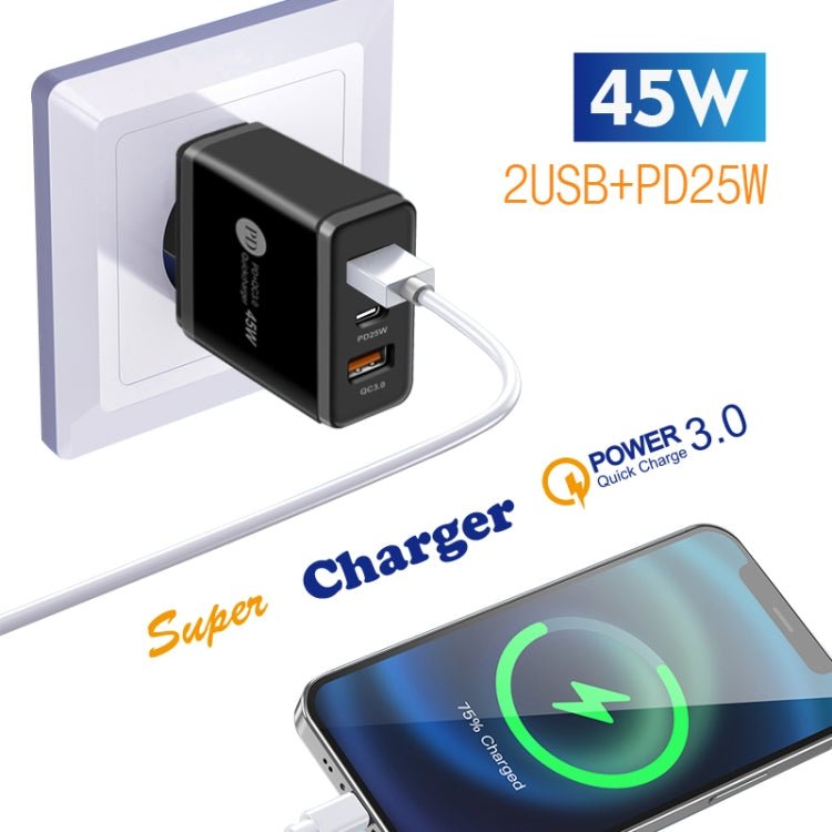 45W PD25W + 2 x QC3.0 USB Multi Port Charger with USB to Type - C Cable, US Plug, US Plug + USB to Type - C Cable - ORIWHIZ