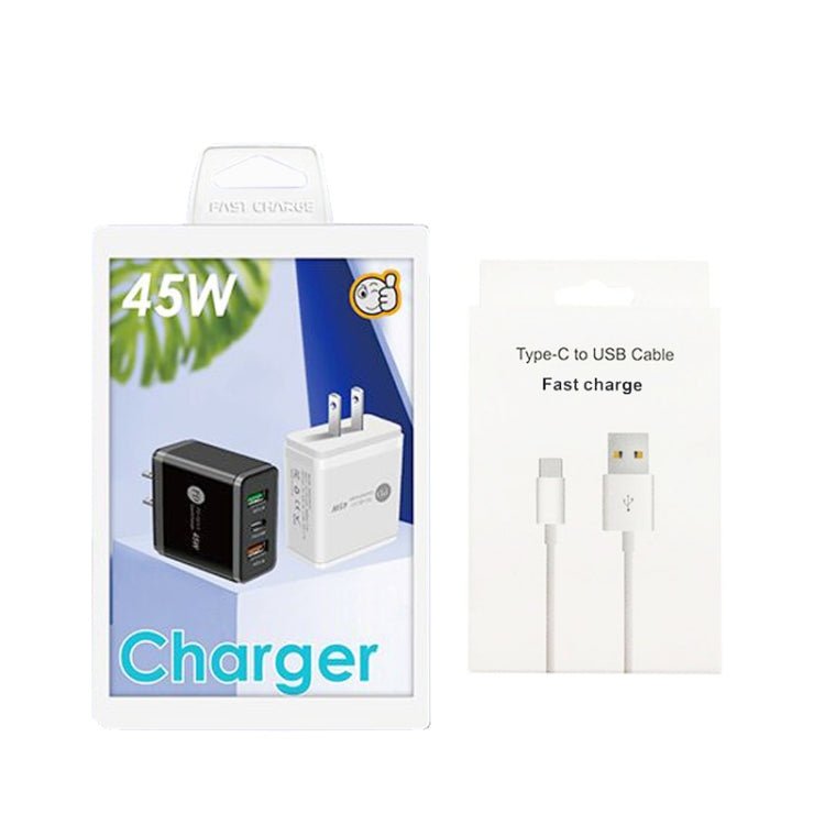 45W PD25W + 2 x QC3.0 USB Multi Port Charger with USB to Type - C Cable, US Plug, US Plug + USB to Type - C Cable - ORIWHIZ