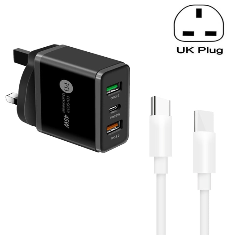 45W PD3.0 + 2 x QC3.0 USB Multi Port Charger with Type - C to Type - C Cable, UK Plug, UK Plug + Type - C to Type - C Cable - ORIWHIZ