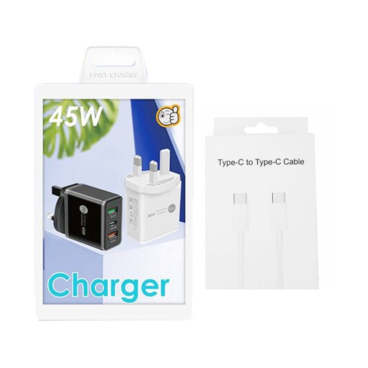 45W PD3.0 + 2 x QC3.0 USB Multi Port Charger with Type - C to Type - C Cable, UK Plug, UK Plug + Type - C to Type - C Cable - ORIWHIZ