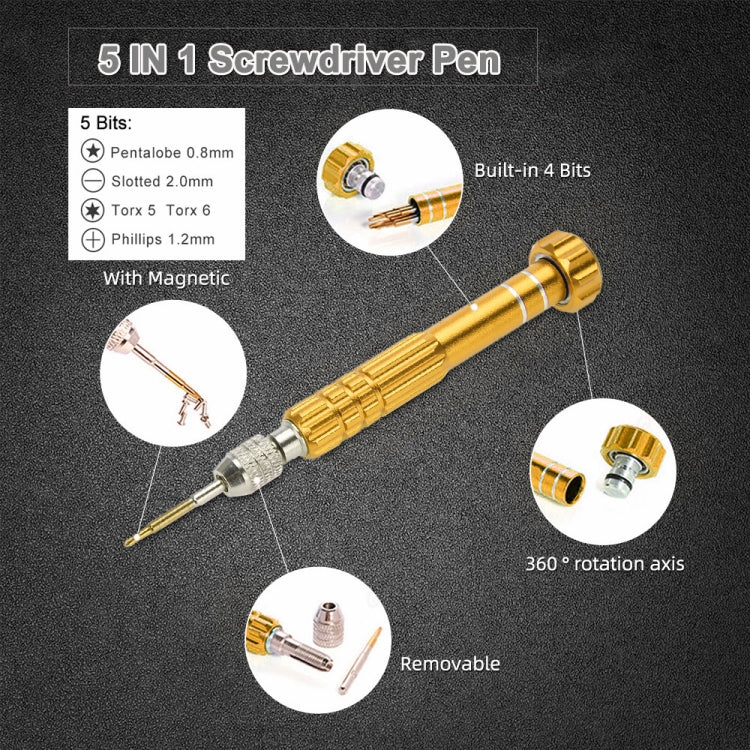 5 in 1 Gold Series Screwdriver Sets (T5 / T6 / 1.2 / 1.5 / 0.8), 5 in 1 - ORIWHIZ