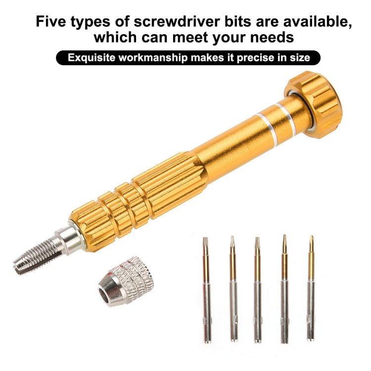 5 in 1 Gold Series Screwdriver Sets (T5 / T6 / 1.2 / 1.5 / 0.8), 5 in 1 - ORIWHIZ