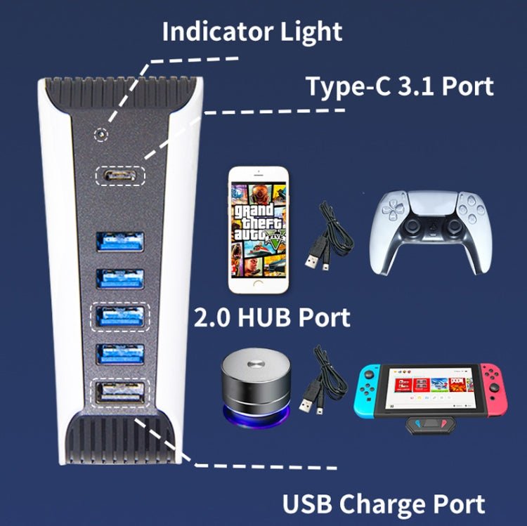 5 in 1 USB HUB For PS5 Console, For PS5 5 in 1 - ORIWHIZSony AccessoriesSony Accessories Adapter & CablesToys & Hobbies