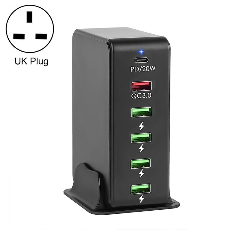 6 in 1 65W PD USB - C / Type - C + QC 3.0 USB + 4 USB Multi - port Travel Charger,, US Plug, EU Plug, UK Plug, AU Plug - ORIWHIZ