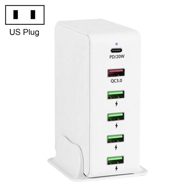 6 in 1 65W PD USB - C / Type - C + QC 3.0 USB + 4 USB Multi - port Travel Charger,, US Plug, EU Plug, UK Plug, AU Plug - ORIWHIZ