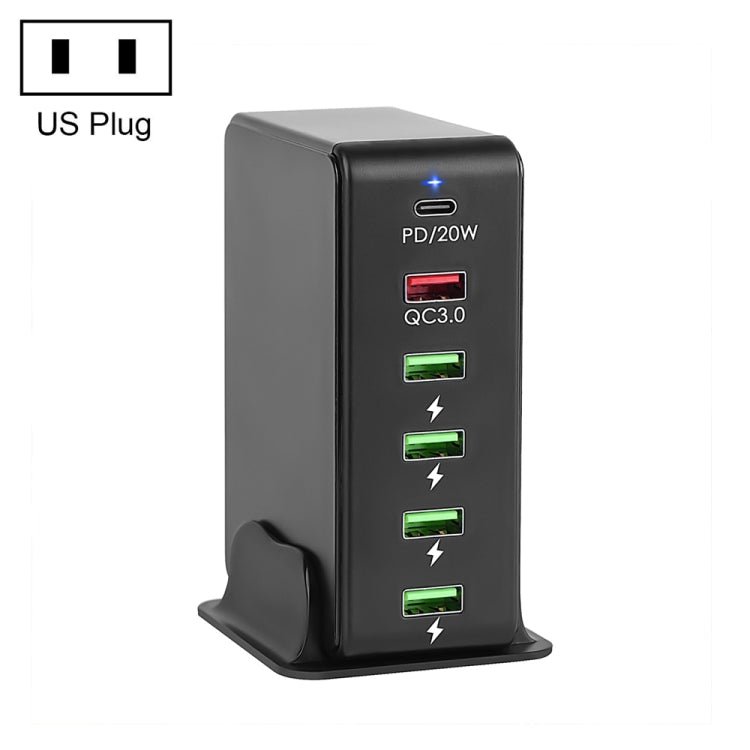 6 in 1 65W PD USB - C / Type - C + QC 3.0 USB + 4 USB Multi - port Travel Charger,, US Plug, EU Plug, UK Plug, AU Plug - ORIWHIZ