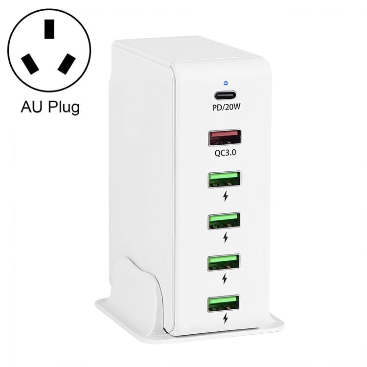 6 in 1 65W PD USB - C / Type - C + QC 3.0 USB + 4 USB Multi - port Travel Charger,, US Plug, EU Plug, UK Plug, AU Plug - ORIWHIZ