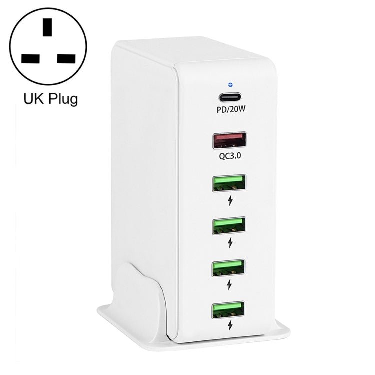6 in 1 65W PD USB - C / Type - C + QC 3.0 USB + 4 USB Multi - port Travel Charger,, US Plug, EU Plug, UK Plug, AU Plug - ORIWHIZ