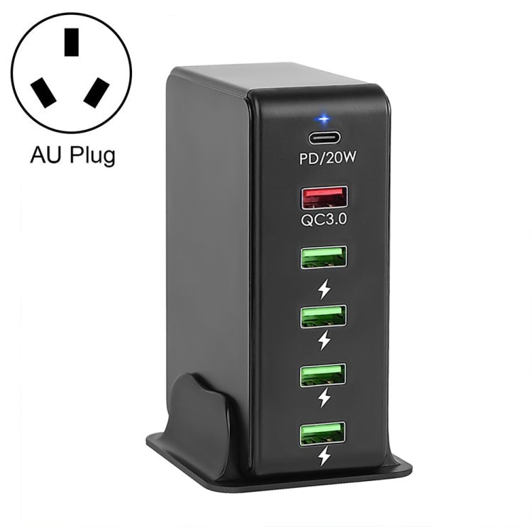 6 in 1 65W PD USB - C / Type - C + QC 3.0 USB + 4 USB Multi - port Travel Charger,, US Plug, EU Plug, UK Plug, AU Plug - ORIWHIZ