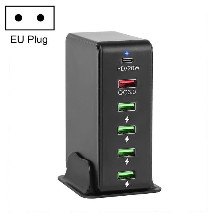6 in 1 65W PD USB - C / Type - C + QC 3.0 USB + 4 USB Multi - port Travel Charger,, US Plug, EU Plug, UK Plug, AU Plug - ORIWHIZ
