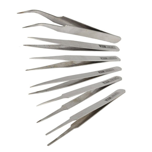 6 PCS Stainless Steel TS - 10/ 11/ 12/ 13/ 14/ 15 Straight and Angled Tweezerses, TS - 10/ 11/ 12/ 13/ 14/ 15 - ORIWHIZ