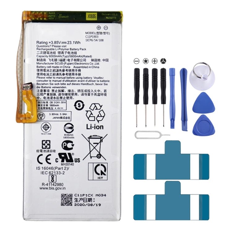 6000mAh Battery Replacement For ASUS ROG Phone 3 ZS661KL C11P1903, For ASUS ROG Phone 3 - ORIWHIZ