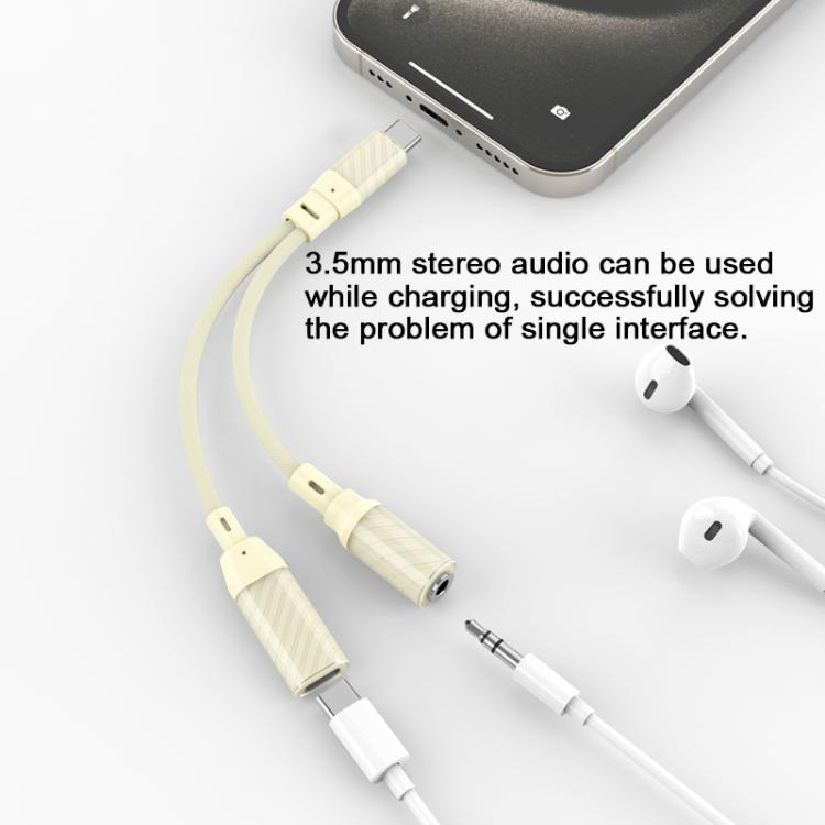 60W 2 in 1 Type - C to Dual Type - C Audio Adapter, Type - C to Dual Type - C - ORIWHIZ