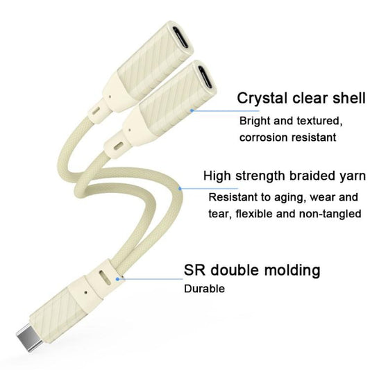 60W 2 in 1 Type - C to Dual Type - C Audio Adapter, Type - C to Dual Type - C - ORIWHIZ
