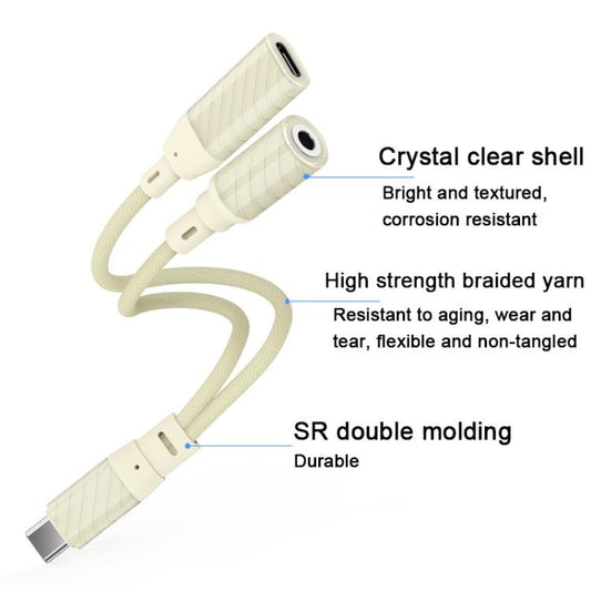 60W 2 in 1 Type - C to Type - C and 3.5mm Audio Adapter, Type - C to Type - C and 3.5mm - ORIWHIZ