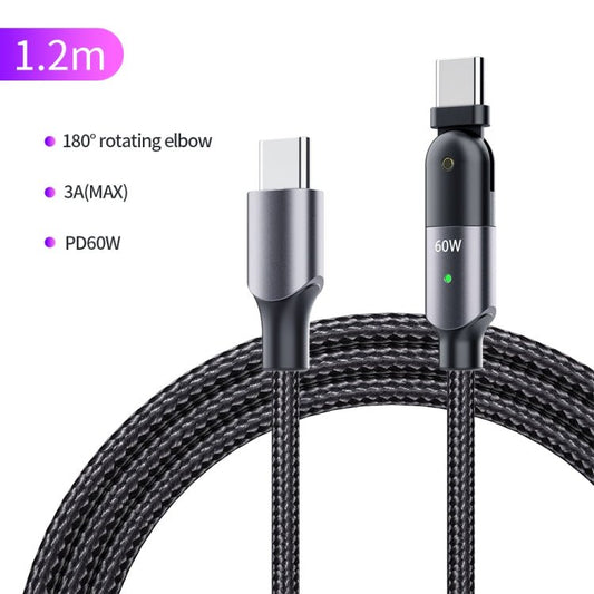 60W 3A USB - C / Type - C to Type - C 180 Degree Rotating Elbow Fast Charging Cable, 1.2m 60W PD, 2m 60W PD - ORIWHIZ