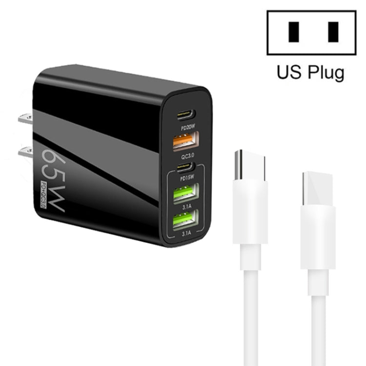 65W Dual PD Type - C + 3 x USB Multi Port Charger with 3A Type - C to Type - C Data Cable, US Plug, US Plug + Type - C to Type - C Cable - ORIWHIZ