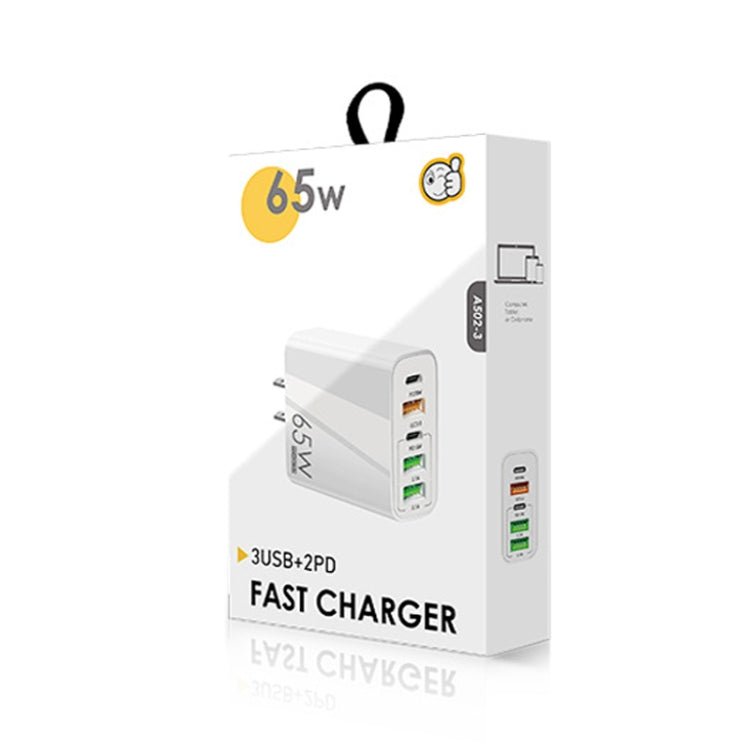 65W Dual PD Type - C + 3 x USB Multi Port Charger with 3A Type - C to Type - C Data Cable, US Plug, US Plug + Type - C to Type - C Cable - ORIWHIZ