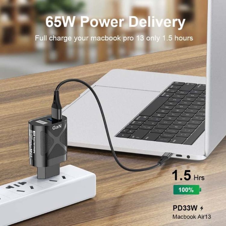 65W GAN PD + QC3.0 Fast Charger Phone Notebook Computer Universal Charging Head, EU Plug Black, UK Plug Black, US Plug Black, AU Plug Black, EU Plug White, UK Plug White, US Plug White, AU Plug White - ORIWHIZ