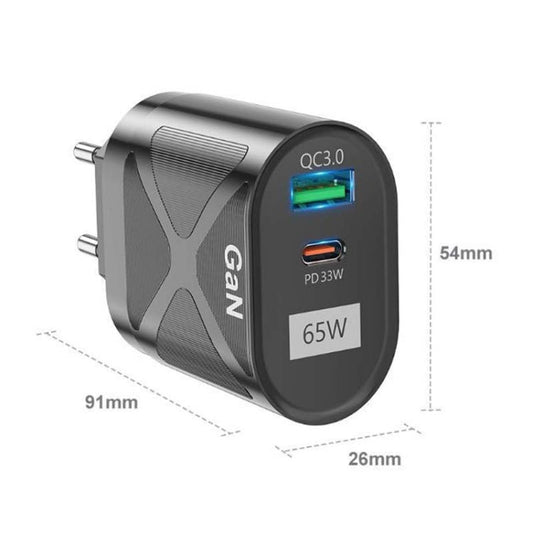 65W GAN PD + QC3.0 Fast Charger Phone Notebook Computer Universal Charging Head, EU Plug Black, UK Plug Black, US Plug Black, AU Plug Black, EU Plug White, UK Plug White, US Plug White, AU Plug White - ORIWHIZ