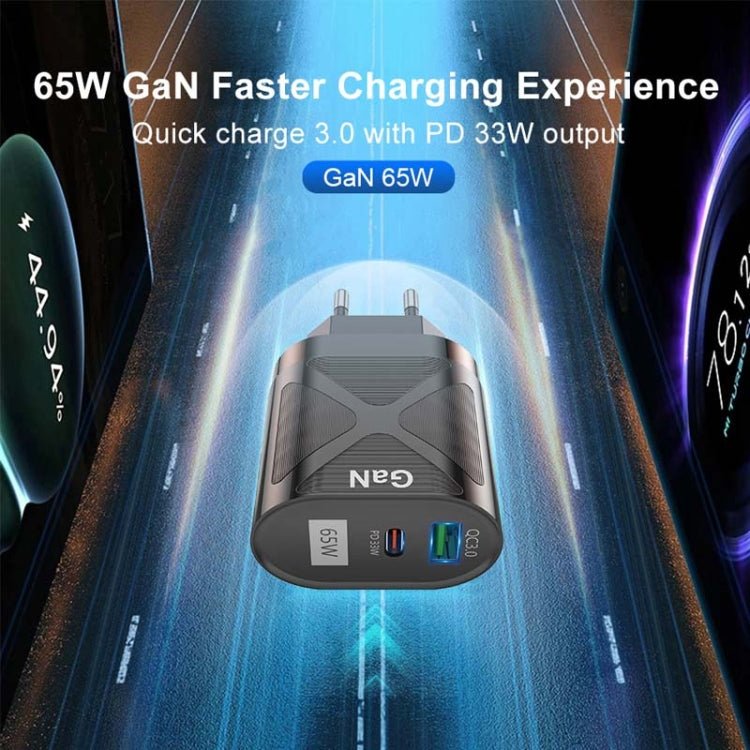 65W GAN PD + QC3.0 Fast Charger Phone Notebook Computer Universal Charging Head, EU Plug Black, UK Plug Black, US Plug Black, AU Plug Black, EU Plug White, UK Plug White, US Plug White, AU Plug White - ORIWHIZ