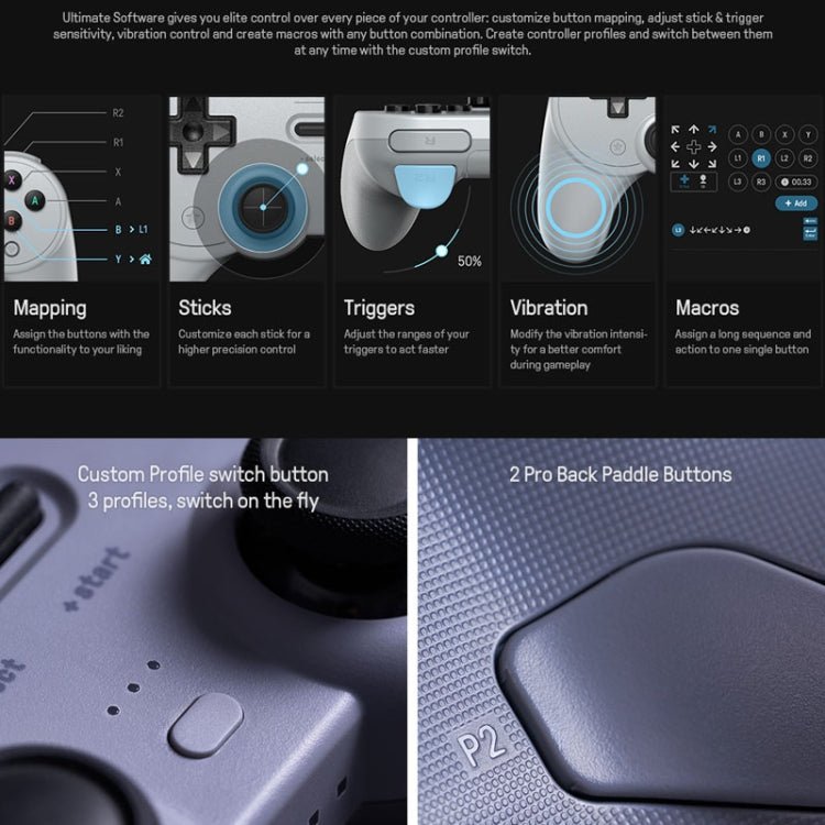 8Bitdo Pro 2 Wired Gamepad For Switch, White, Gray - ORIWHIZ8BitdoNintendo AccessoriesNintendo Accessories Gamepads