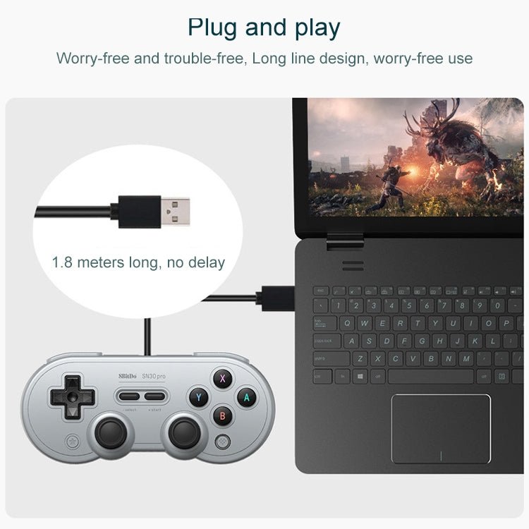 8Bitdo SN30 PRO USB Wired Gamepad Joystick for Swith / Steam / PC, SN30 PRO Wired(Grey) - ORIWHIZ8BitDoNintendo AccessoriesNintendo Accessories Gamepads