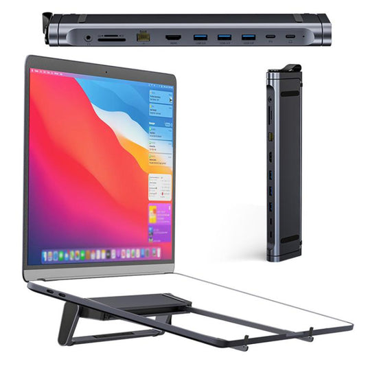 9 In 1 Hub Computer Stand Aluminum Alloy Folding PD Fast Charging With LAN Docking Station Laptop Bracket - ORIWHIZ