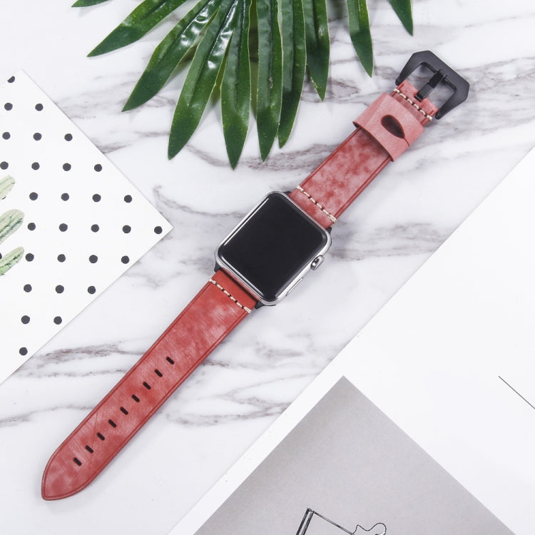 White Fog Wax Texture Top-grain Leather Strap for Apple Watch Series 10 42mm / 9&8&7 41mm / SE 3&SE 2&6&SE&5&4 40mm / 3&2&1 38mm