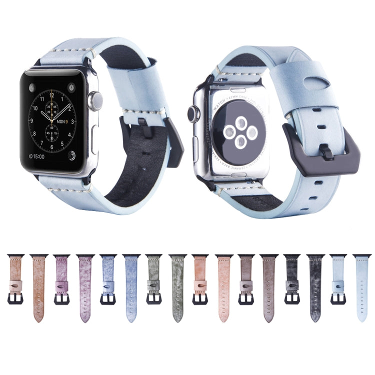 White Fog Wax Texture Top-grain Leather Strap for Apple Watch Series 10 42mm / 9&8&7 41mm / SE 3&SE 2&6&SE&5&4 40mm / 3&2&1 38mm