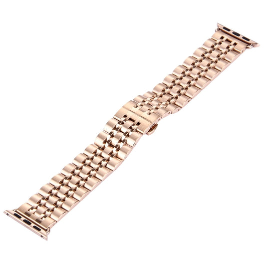 Bracelet de montre 20mm en acier inoxydable 7 perles avec boucle papillon cachée pour Apple Watch 38mm (argent or), femmes 20mm
