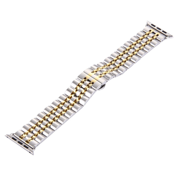 20mm Women Hidden Butterfly Buckle 7 Beads Stainless Steel Watch Band For Apple Watch 38mm(Silver Gold), 20mm Women