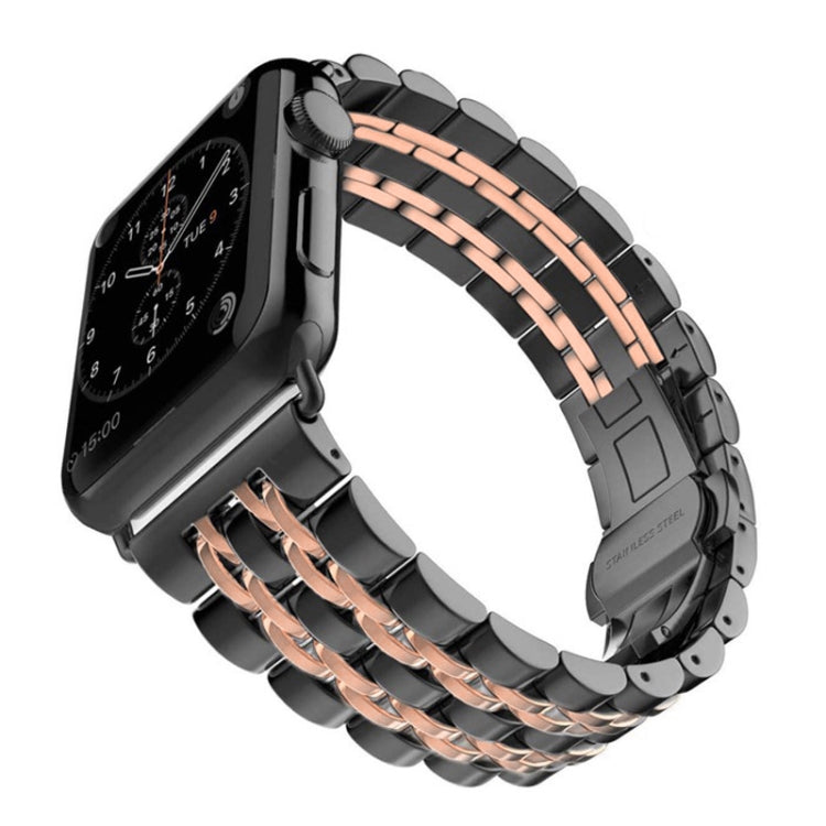 22mm Men Hidden Butterfly Buckle 7 Beads Stainless Steel Watch Band For Apple Watch 42mm, 22mm Men