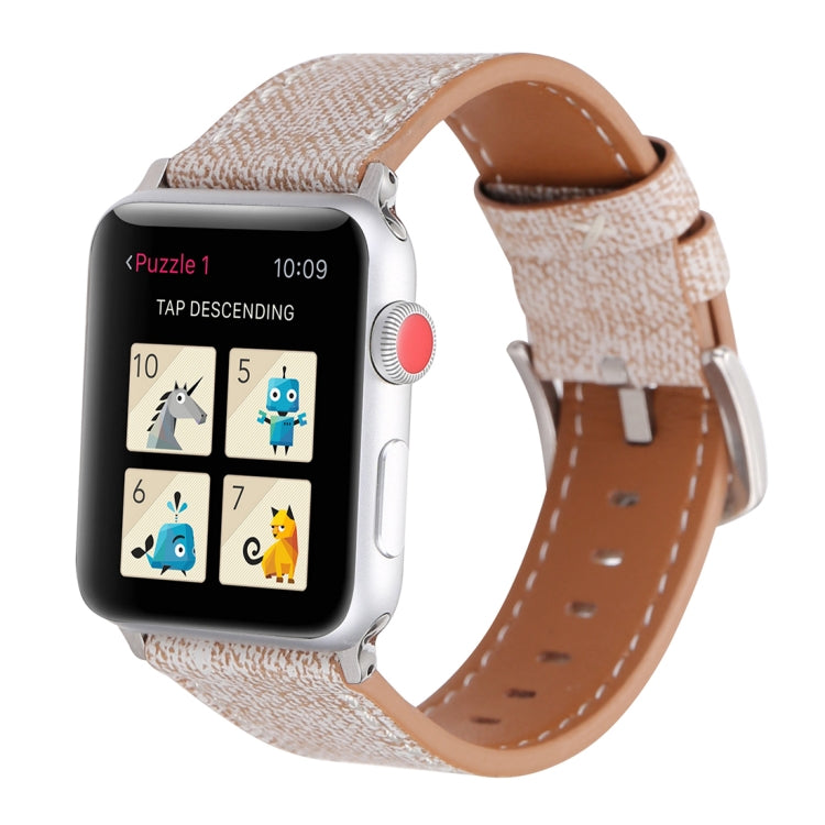 For Apple Watch Ultra 49mm&Watch Ultra 2 49mm / Series 10 46mm / 9&8&7 45mm / SE 3&SE 2&6&SE&5&4 44mm / 3&2&1 42mm Simple Fashion Genuine Leather Cowboy Pattern Watch Band, 42mm