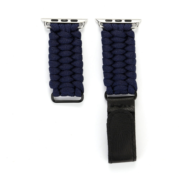 Magic Paste Genuine Leather Umbrella Rope Nylon Wrist Watch Band with and Stainless Steel Buckle for Apple Watch Series 10 42mm / 9&8&7 41mm / SE 3&SE 2&6&SE&5&4 40mm / 3&2&1 38mm, 7 41mm / 6&SE&5&4 40mm / 3&2&1 38mm