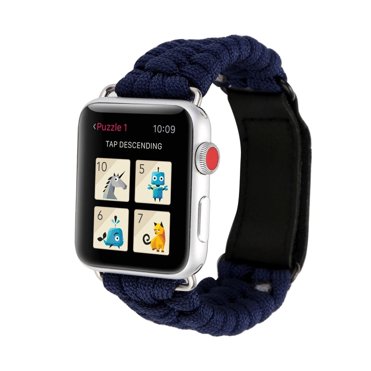 Magic Paste Genuine Leather Umbrella Rope Nylon Wrist Watch Band with and Stainless Steel Buckle for Apple Watch Series 10 42mm / 9&8&7 41mm / SE 3&SE 2&6&SE&5&4 40mm / 3&2&1 38mm, 7 41mm / 6&SE&5&4 40mm / 3&2&1 38mm