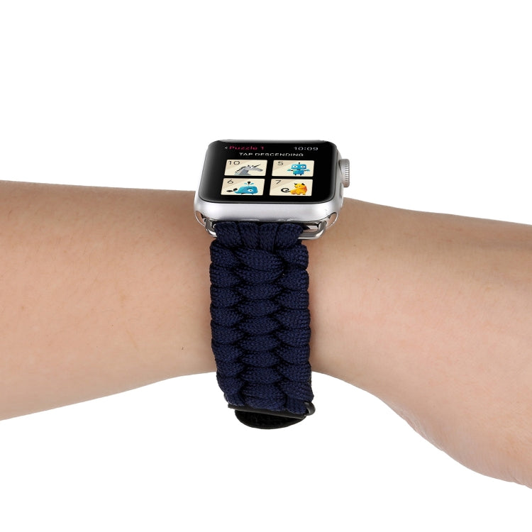 Magic Paste Genuine Leather Umbrella Rope Nylon Wrist Watch Band with and Stainless Steel Buckle for Apple Watch Series 10 42mm / 9&8&7 41mm / SE 3&SE 2&6&SE&5&4 40mm / 3&2&1 38mm, 7 41mm / 6&SE&5&4 40mm / 3&2&1 38mm
