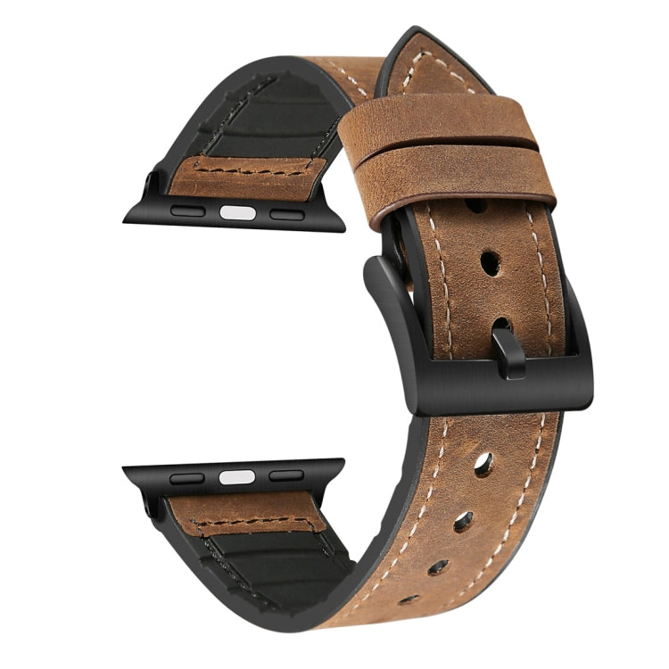 Crazy Horse Texture TPU + Stainless Steel Watch Band for Apple Watch Series 7 45mm / 6 & SE & 5 & 4 44mm / 3 & 2 & 1 42mm, 44mm