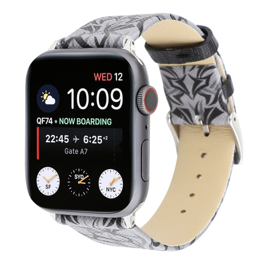 Thorns Printing Genuine Leather Watch Band for Apple Watch Series 10 42mm / 9&8&7 41mm / SE 3&SE 2&6&SE&5&4 40mm / 3&2&1 38mm, 40mm