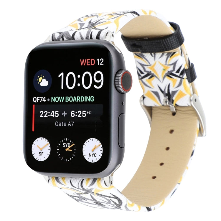 Thorns Printing Genuine Leather Watch Band for Apple Watch Series 10 42mm / 9&8&7 41mm / SE 3&SE 2&6&SE&5&4 40mm / 3&2&1 38mm, 40mm