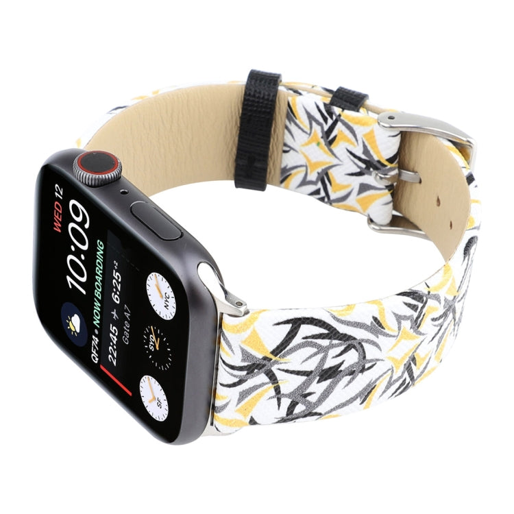 Thorns Printing Genuine Leather Watch Band for Apple Watch Series 10 42mm / 9&8&7 41mm / SE 3&SE 2&6&SE&5&4 40mm / 3&2&1 38mm, 40mm