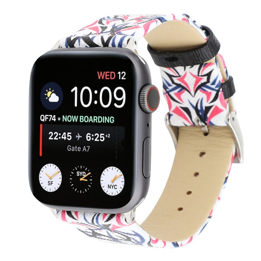 Thorns Printing Genuine Leather Watch Band for Apple Watch Ultra 49mm&Watch Ultra 2 49mm / Series 10 46mm / 9&8&7 45mm / SE 3&SE 2&6&SE&5&4 44mm / 3&2&1 42mm, 44mm