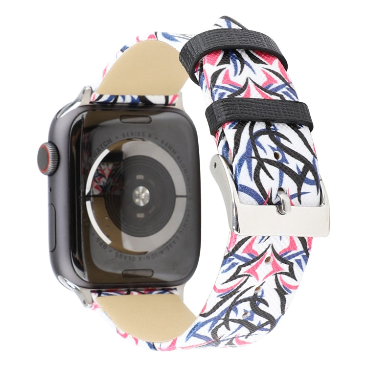 Thorns Printing Genuine Leather Watch Band for Apple Watch Ultra 49mm&Watch Ultra 2 49mm / Series 10 46mm / 9&8&7 45mm / SE 3&SE 2&6&SE&5&4 44mm / 3&2&1 42mm, 44mm