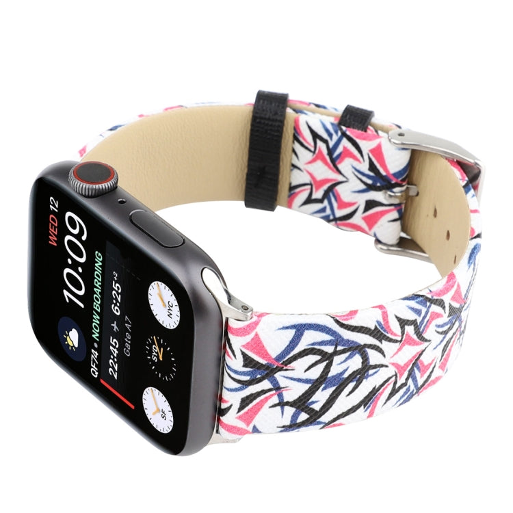 Thorns Printing Genuine Leather Watch Band for Apple Watch Ultra 49mm&Watch Ultra 2 49mm / Series 10 46mm / 9&8&7 45mm / SE 3&SE 2&6&SE&5&4 44mm / 3&2&1 42mm, 44mm
